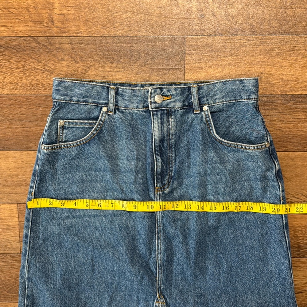 Pilcro Size 10 Denim Midi / Maxi Skirt NWT Anthropologie Front Slit Raw Hem Luxe - Picture 10 of 15
